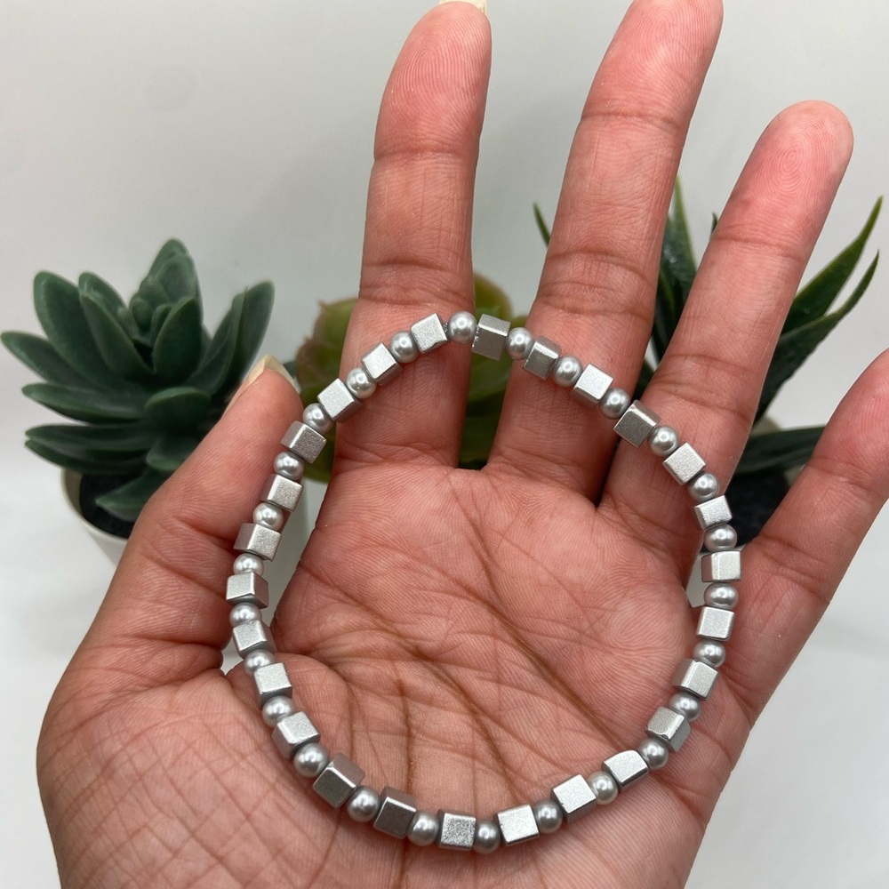 Silver Glass Bead Ankle Bracelet